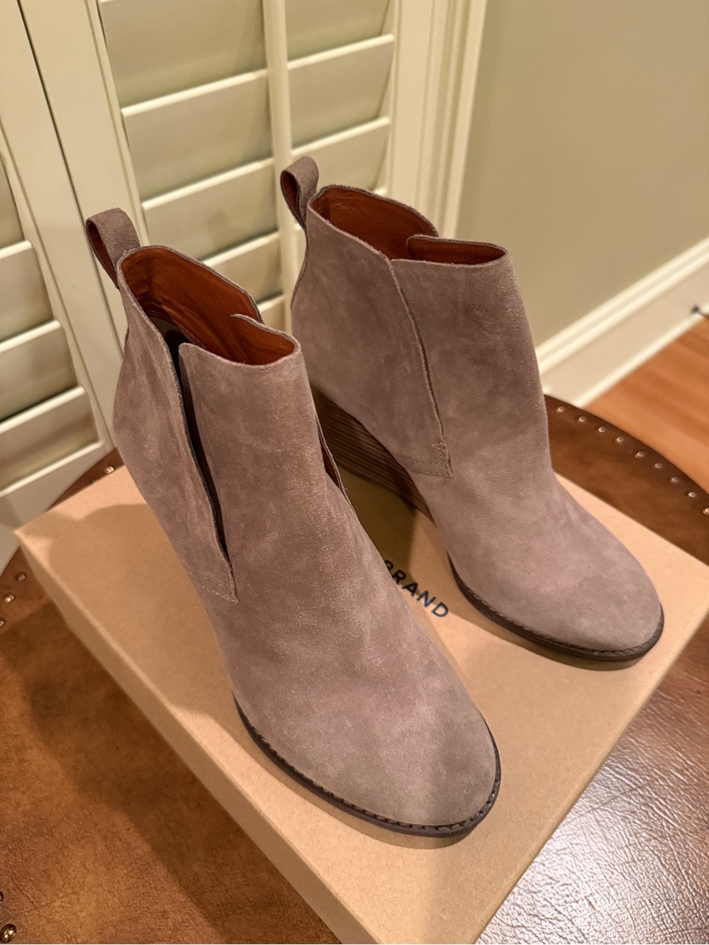 Lucky Brand Taupe Suede Ankle Booties